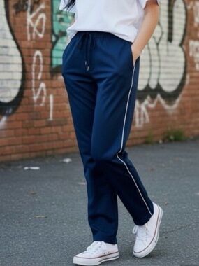 Wildfang Black The Essential Piped Drawstring Pants Navy Blue Size S NWT